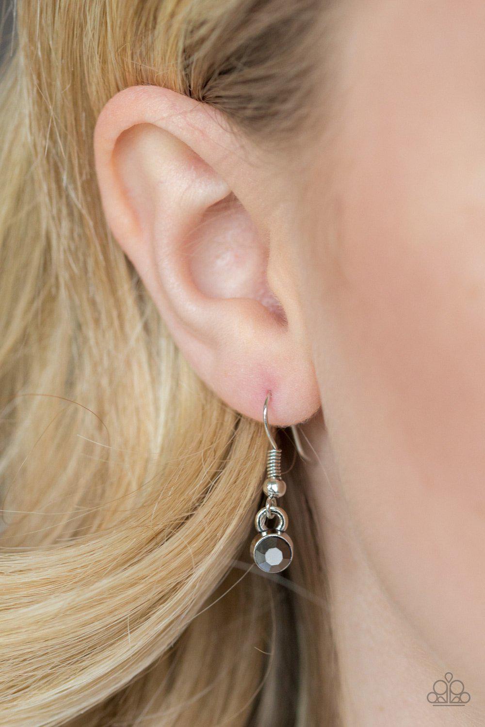 Own Free Quill Silver Feather Necklace and matching Earrings - Paparazzi Accessories- on model - CarasShop.com - Paparazzi Jewelry by Cara Jewels