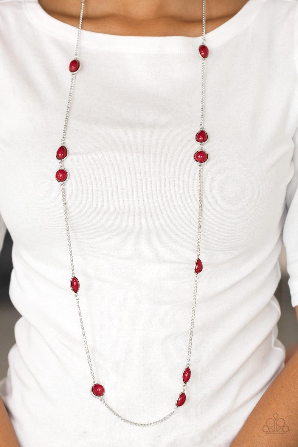 Pacific Piers Red Necklace - Paparazzi Accessories- on model - CarasShop.com - Paparazzi Jewelry by Cara Jewels