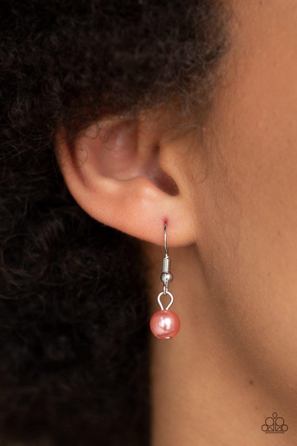 Pageant Princess Silver and Coral Bead Necklace - Paparazzi Accessories - free matching earrings -CarasShop.com - Paparazzi Jewelry by Cara Jewels