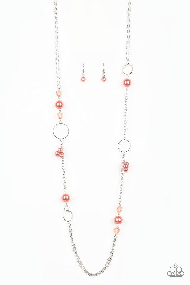 Pageant Princess Silver and Coral Bead Necklace - Paparazzi Accessories- lightbox - CarasShop.com - Paparazzi Jewelry by Cara Jewels