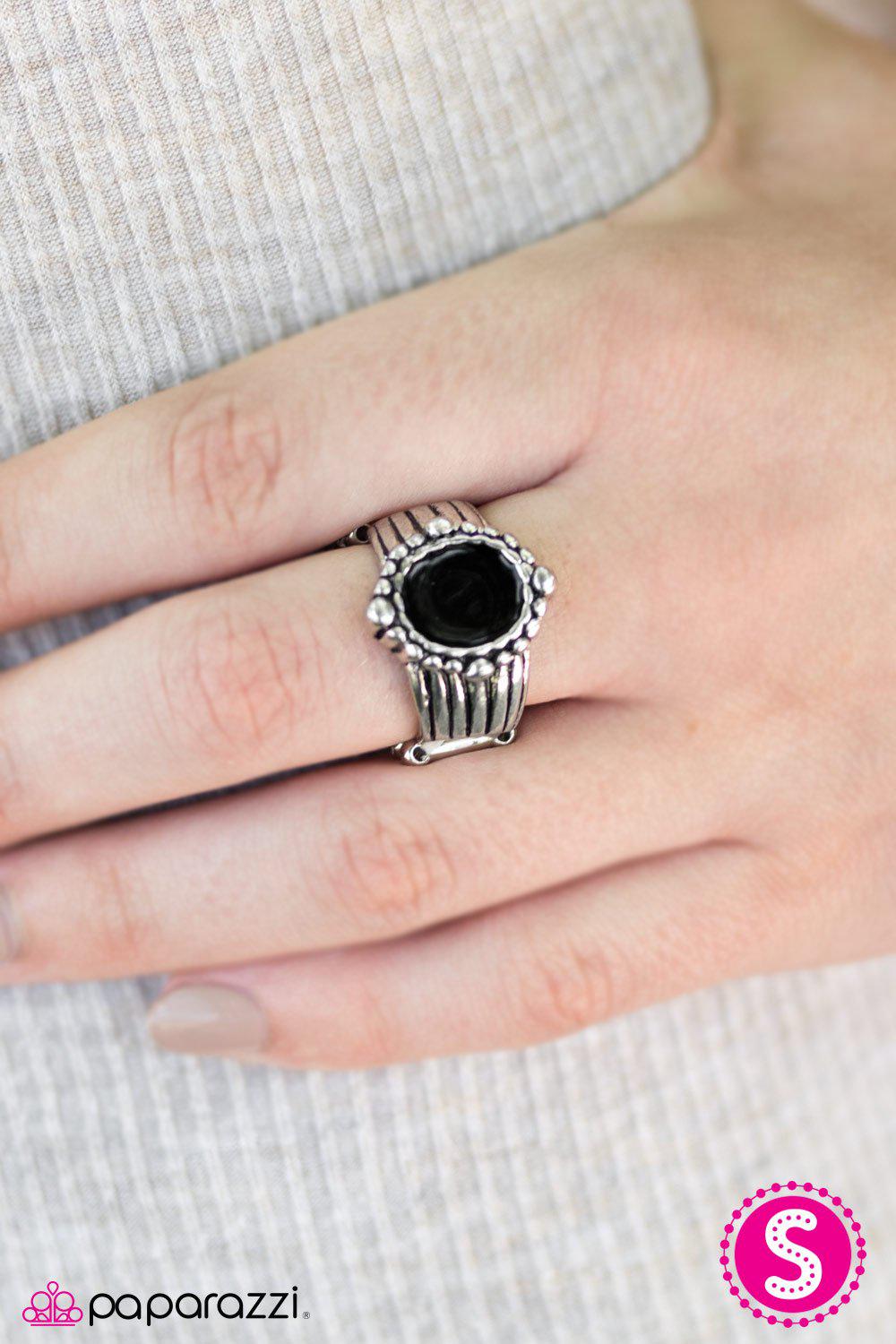 Paint Nite Silver and Black Ring - Paparazzi Accessories- lightbox - CarasShop.com - Paparazzi Jewelry by Cara Jewels