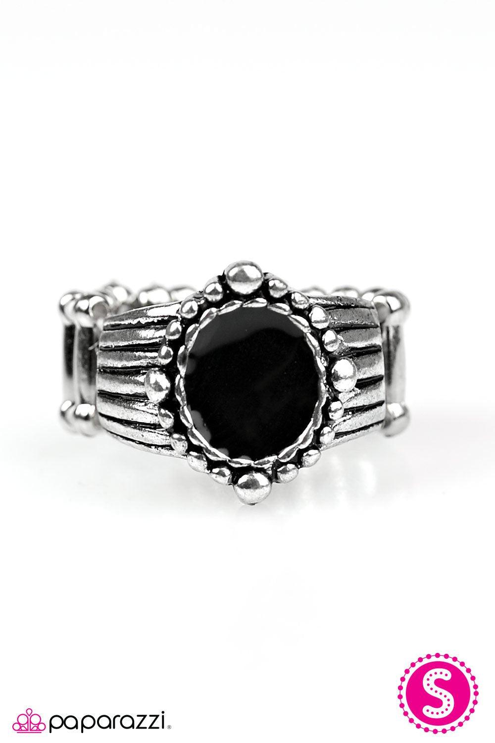 Paint Nite Silver and Black Ring - Paparazzi Accessories- on model - CarasShop.com - Paparazzi Jewelry by Cara Jewels