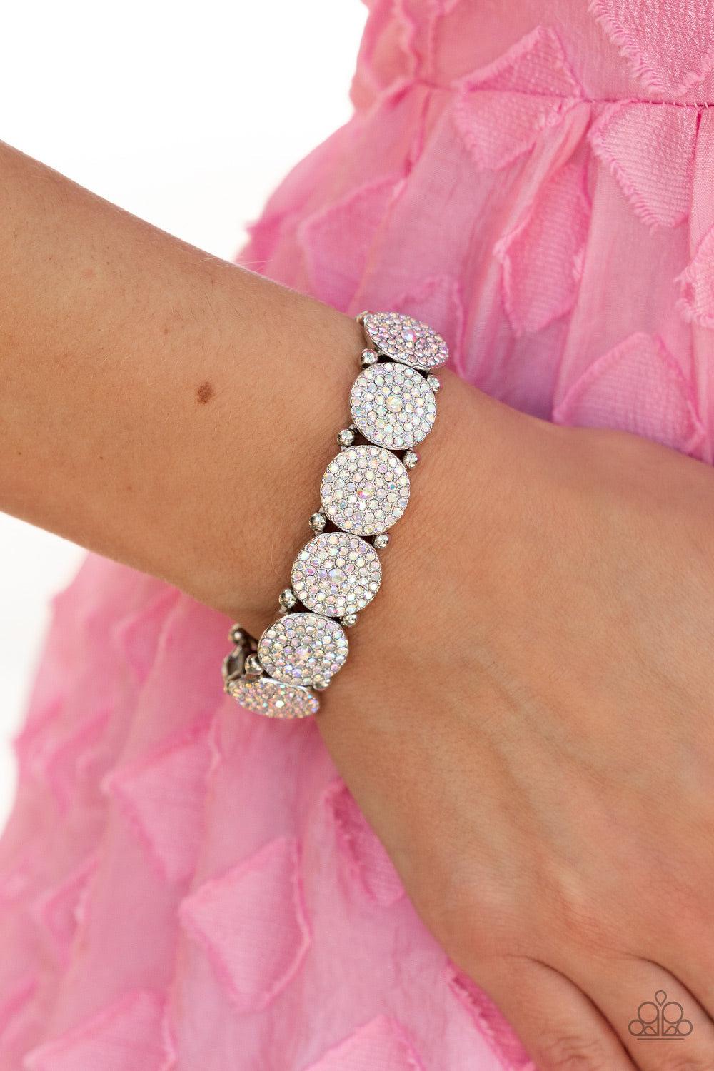 Palace Intrigue Multi Iridescent Rhinestone Bracelet - Paparazzi Accessories- on model - CarasShop.com - Paparazzi Jewelry by Cara Jewels