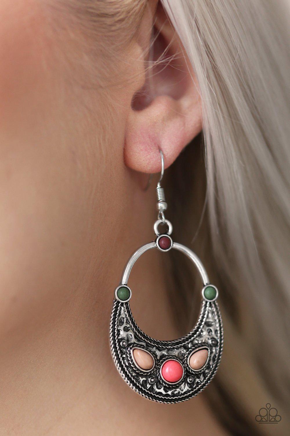 Paleo Paradise Multi-color Stone and Silver Earrings - Paparazzi Accessories- lightbox - CarasShop.com - Paparazzi Jewelry by Cara Jewels