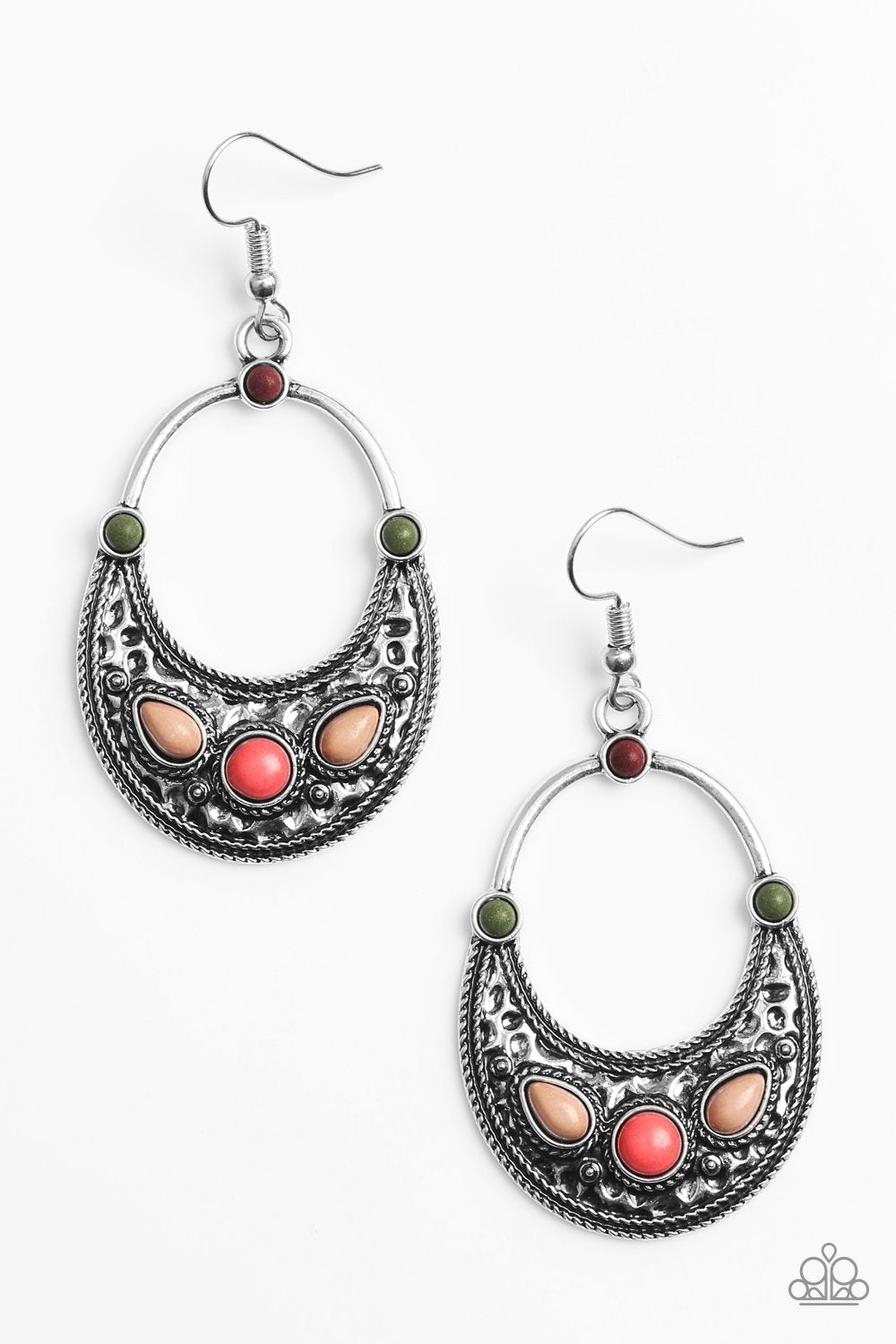Paleo Paradise Multi-color Stone and Silver Earrings - Paparazzi Accessories- on model - CarasShop.com - Paparazzi Jewelry by Cara Jewels