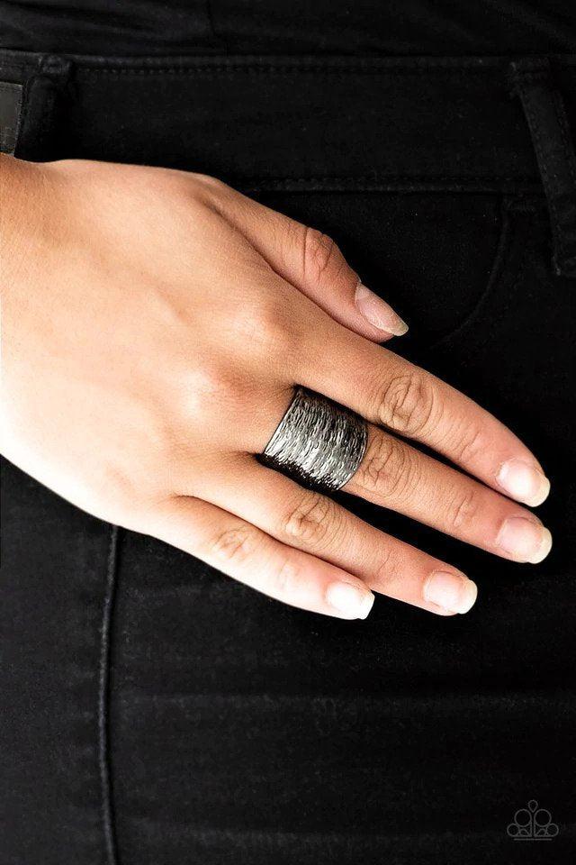 Paleo Patterns Gunmetal Black Ring - Paparazzi Accessories- on model - CarasShop.com - Paparazzi Jewelry by Cara Jewels