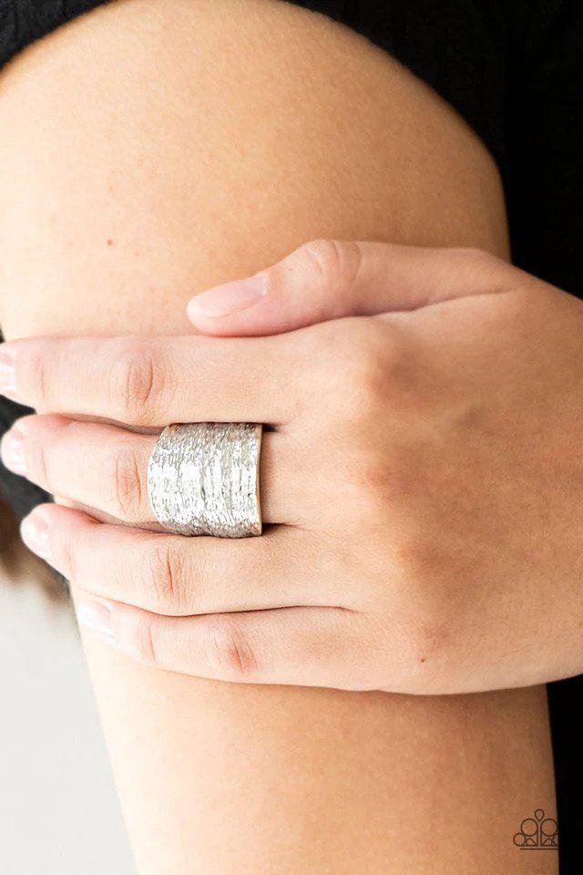 Paleo Patterns Silver Ring - Paparazzi Accessories- on model - CarasShop.com - Paparazzi Jewelry by Cara Jewels
