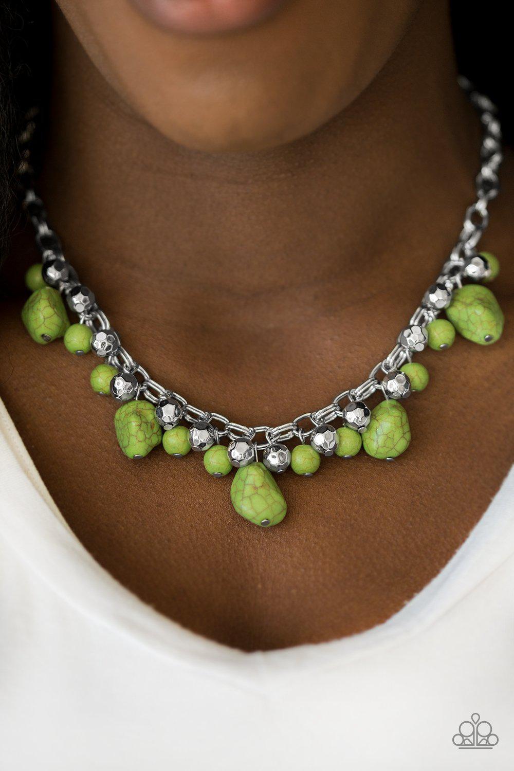 Paleo Princess Green Stone Necklace - Paparazzi Accessories- lightbox - CarasShop.com - Paparazzi Jewelry by Cara Jewels