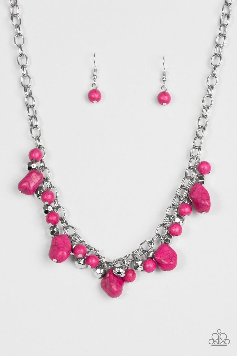 Paleo Princess Pink Stone Necklace - Paparazzi Accessories- lightbox - CarasShop.com - Paparazzi Jewelry by Cara Jewels
