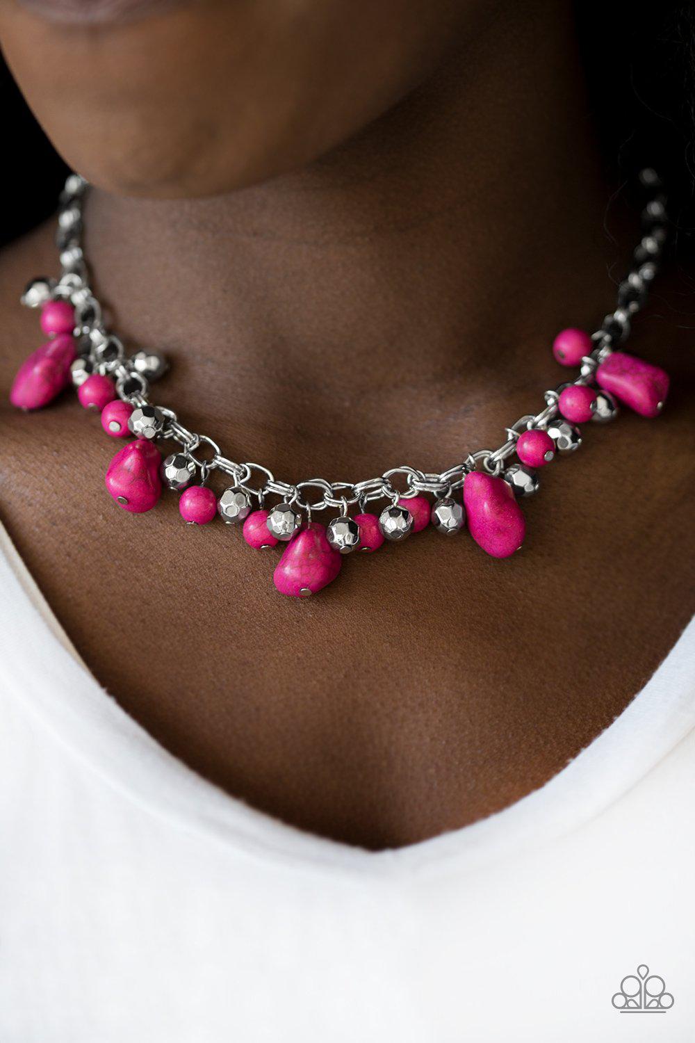 Paleo Princess Pink Stone Necklace - Paparazzi Accessories- lightbox - CarasShop.com - Paparazzi Jewelry by Cara Jewels