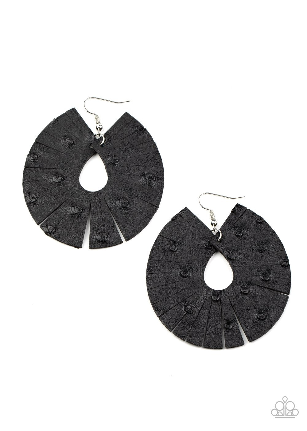 Palm Islands Black Leather Earrings - Paparazzi Accessories- on model - CarasShop.com - Paparazzi Jewelry by Cara Jewels
