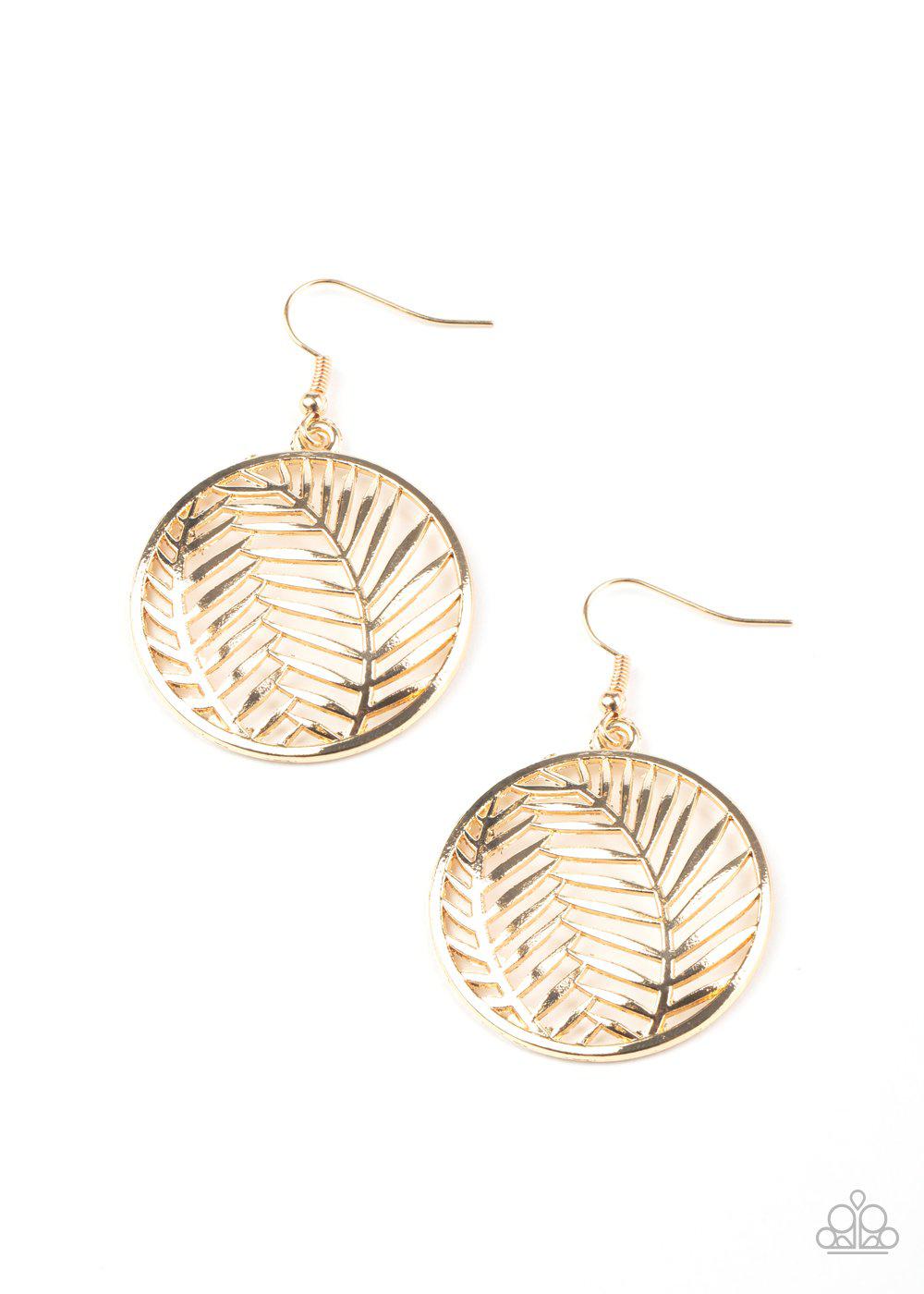 Palm Perfection Gold Earrings - Paparazzi Accessories- lightbox - CarasShop.com - Paparazzi Jewelry by Cara Jewels