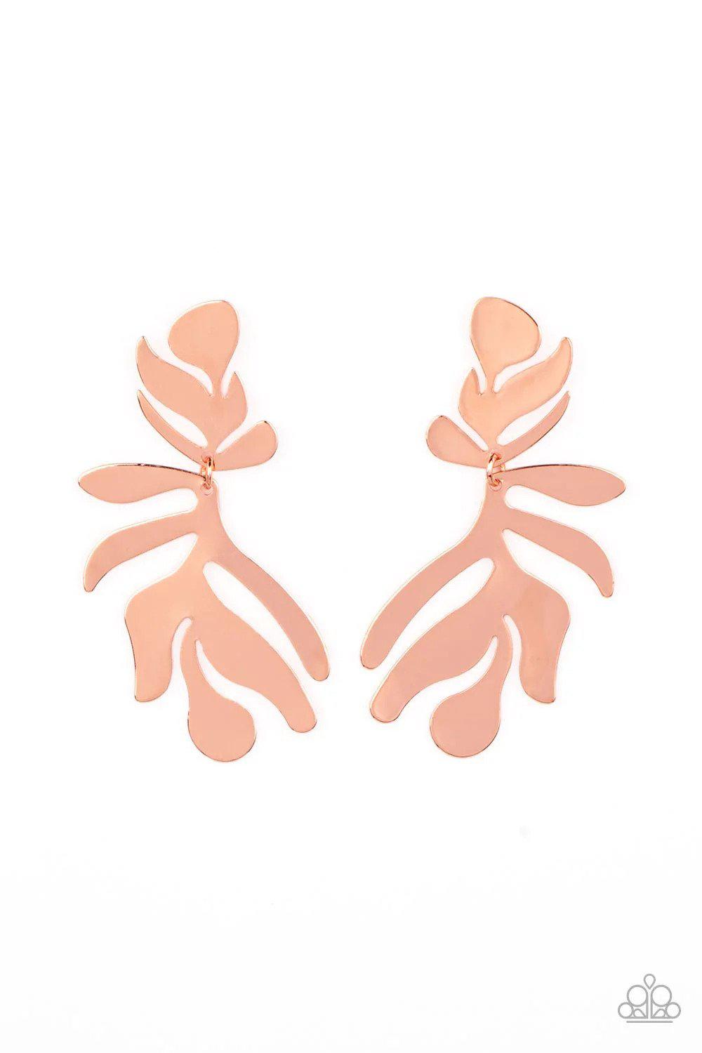 Palm Picnic Copper Earrings - Paparazzi Accessories- lightbox - CarasShop.com - Paparazzi Jewelry by Cara Jewels