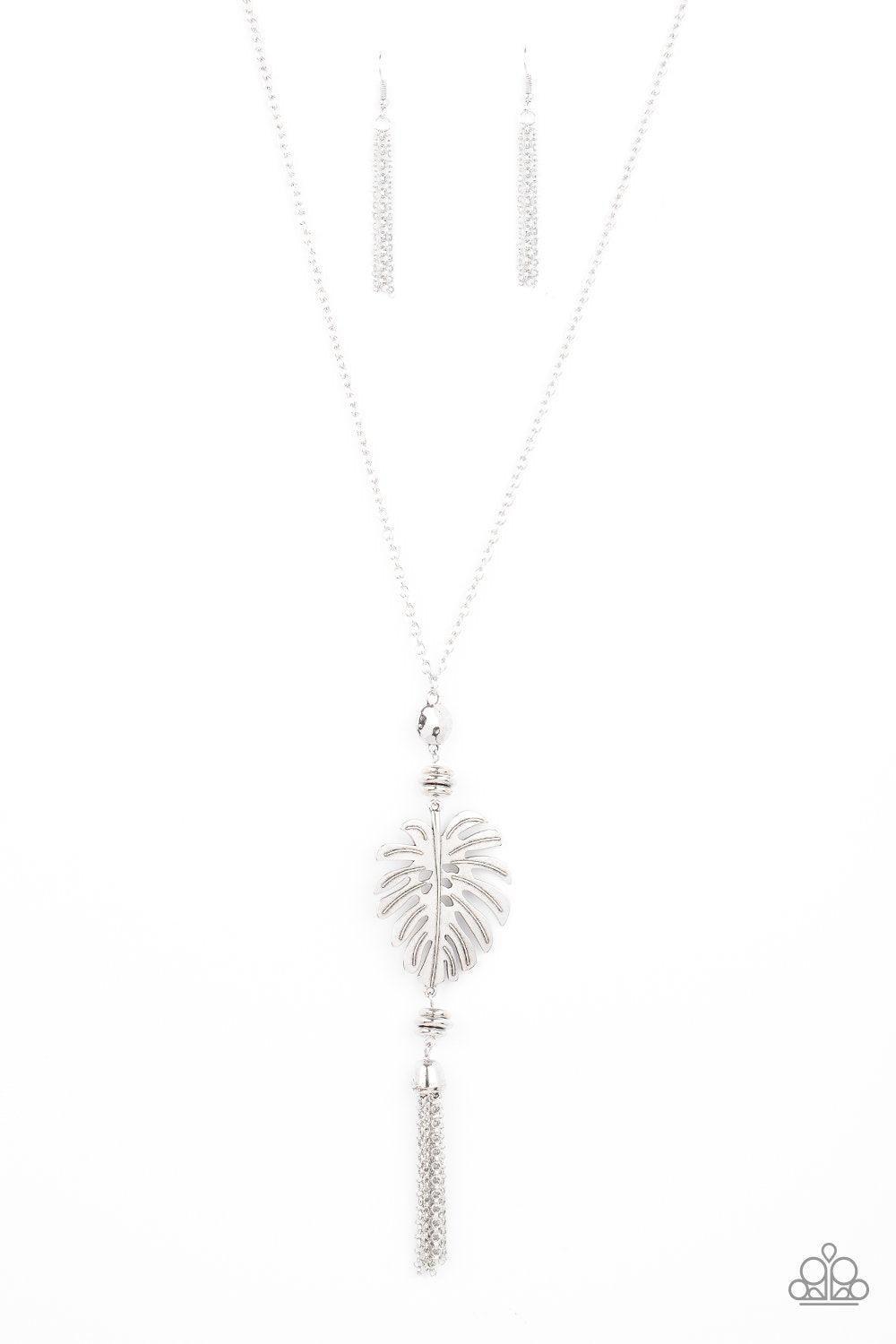 Palm Promenade Silver Palm Leaf Tassel Necklace - Paparazzi Accessories- lightbox - CarasShop.com - Paparazzi Jewelry by Cara Jewels