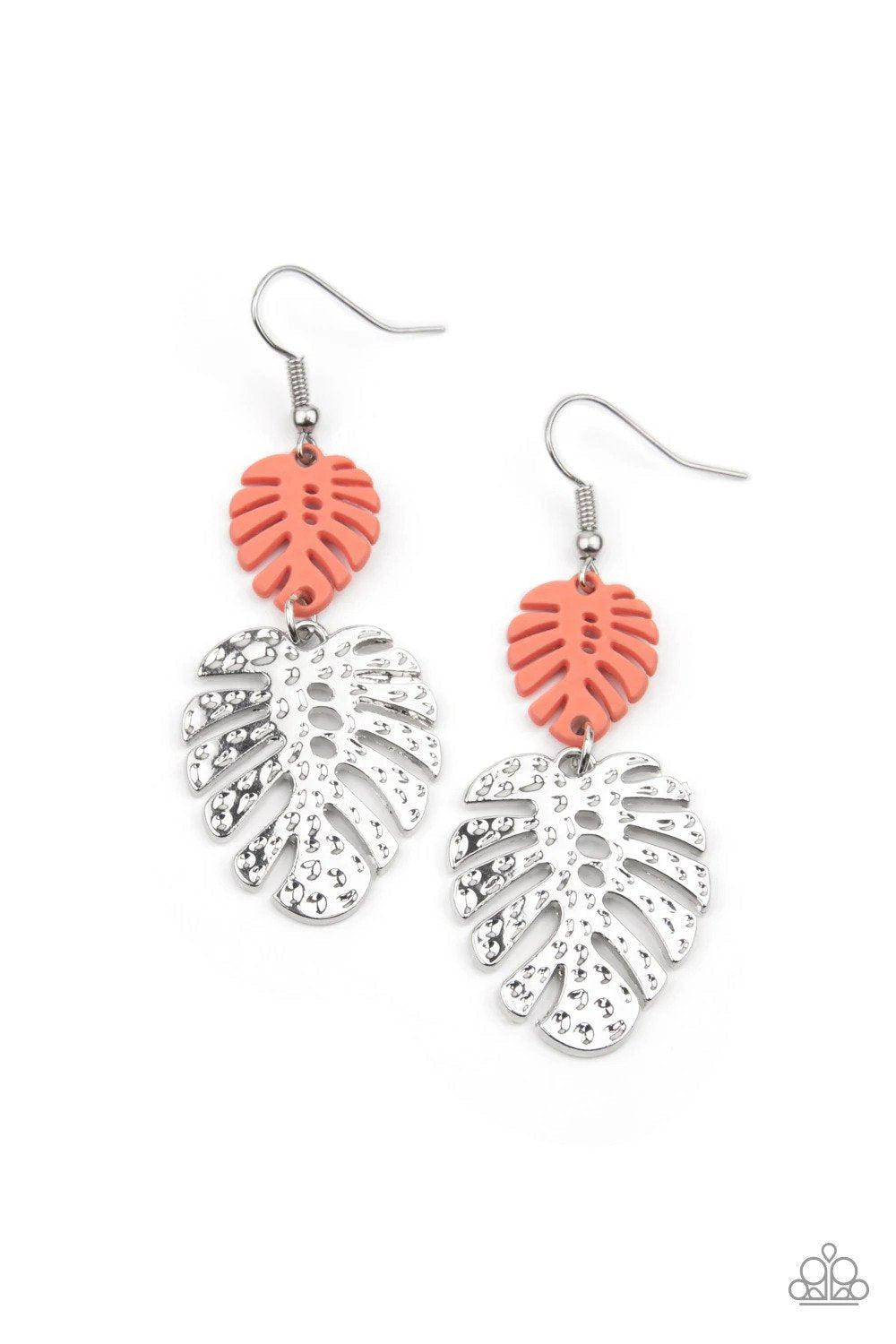 Palm Tree Cabana Orange Earrings - Paparazzi Accessories- lightbox - CarasShop.com - Paparazzi Jewelry by Cara Jewels