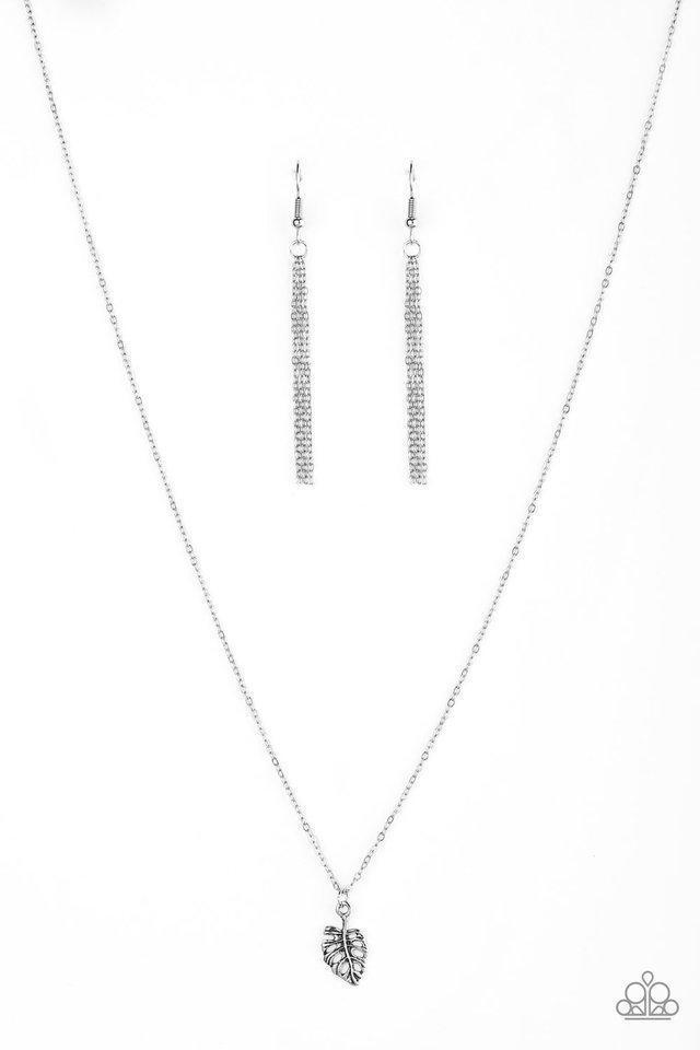 Palm Tree Retreat Silver Leaf Necklace - Paparazzi Accessories- lightbox - CarasShop.com - Paparazzi Jewelry by Cara Jewels