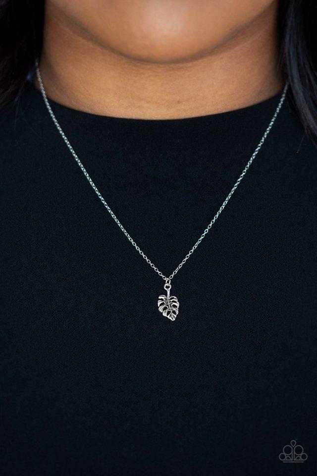 Palm Tree Retreat Silver Leaf Necklace - Paparazzi Accessories- on model - CarasShop.com - Paparazzi Jewelry by Cara Jewels