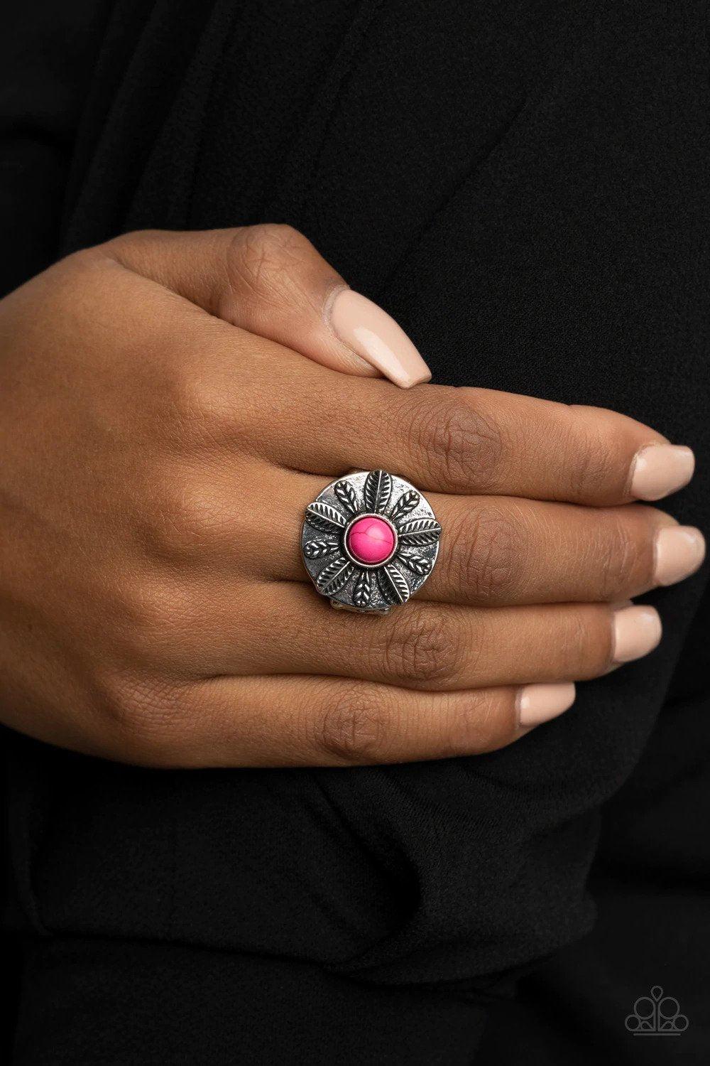 PALMS Reader Pink Stone Ring - Paparazzi Accessories- on model - CarasShop.com - Paparazzi Jewelry by Cara Jewels