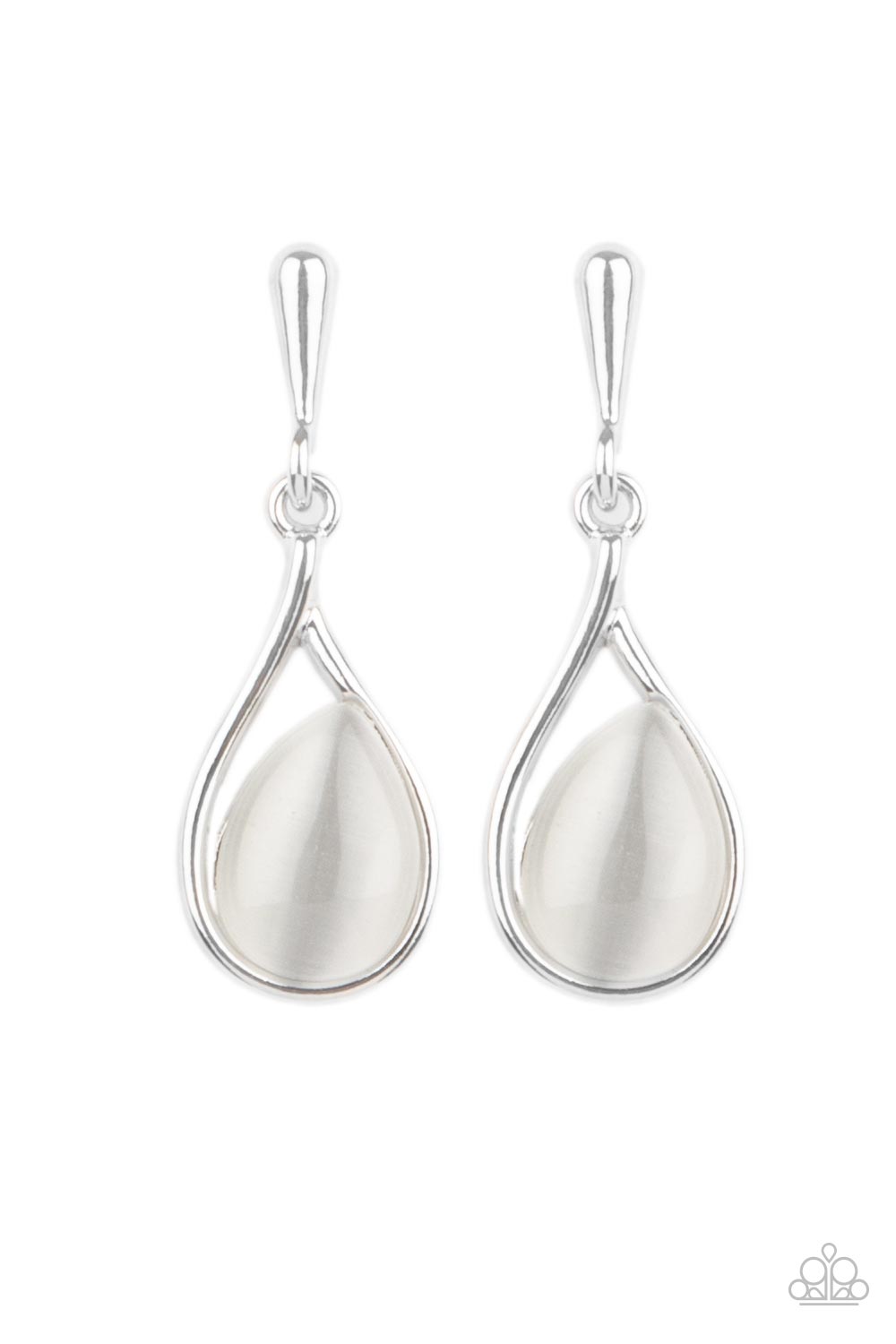 Pampered Glow Up White Cat's Eye Stone Earrings - Paparazzi Accessories- lightbox - CarasShop.com - Paparazzi Jewelry by Cara Jewels