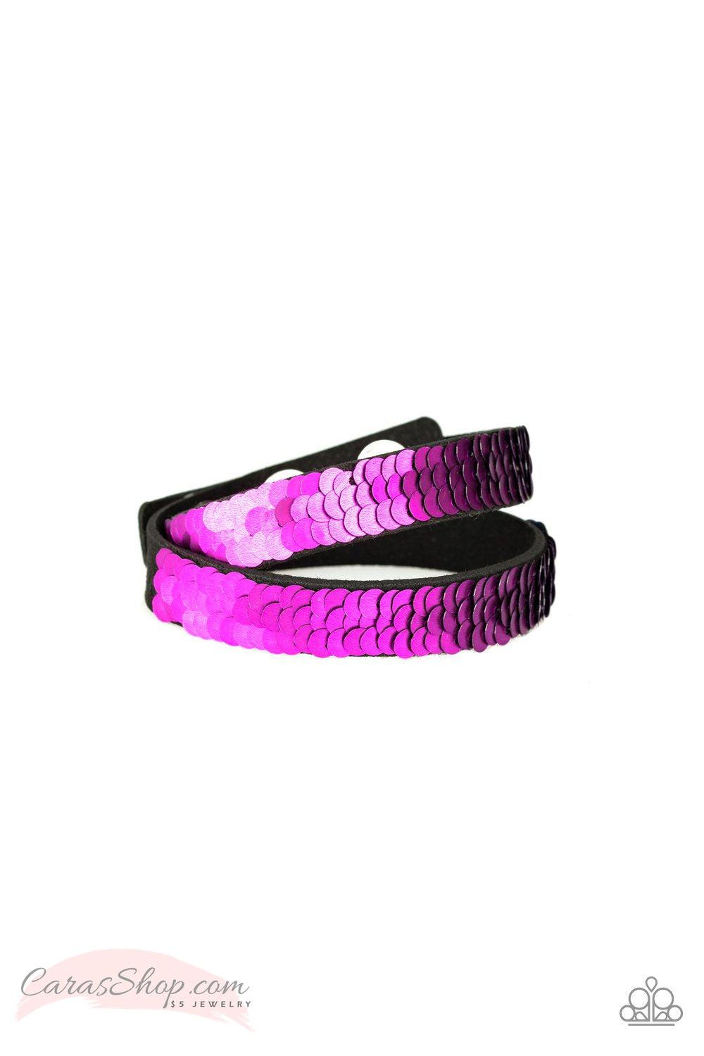 Under The SEQUINS Reversible Blue and Purple Sequin Double Wrap Bracelet - Paparazzi Accessories-CarasShop.com - Paparazzi Jewelry by Cara Jewels