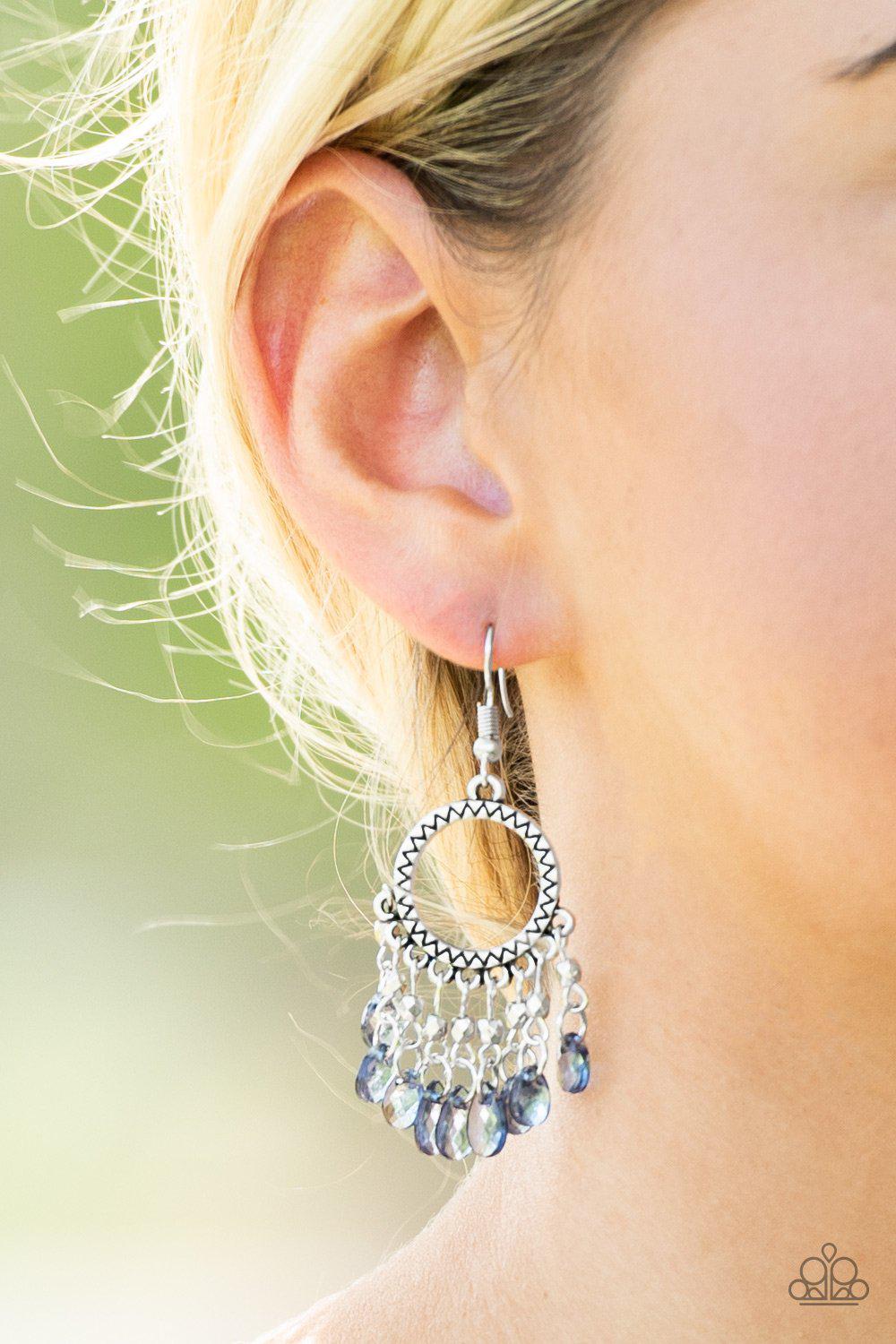Paradise Palace Silver and Blue Earrings - Paparazzi Accessories- lightbox - CarasShop.com - Paparazzi Jewelry by Cara Jewels
