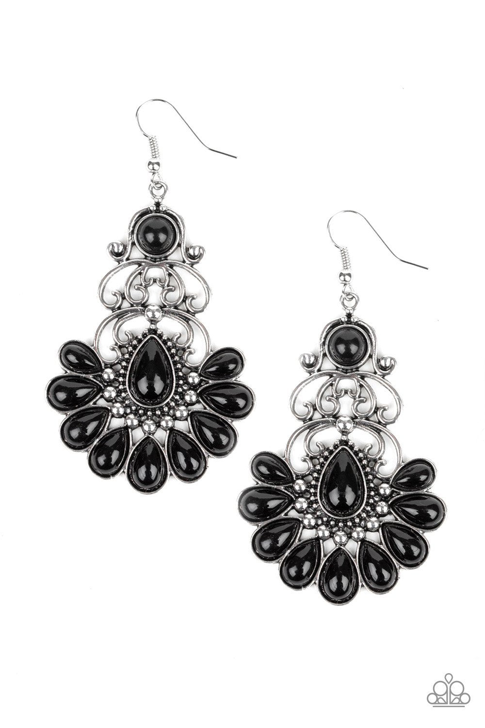 Paradise Parlor Black and Silver Earrings - Paparazzi Accessories- on model - CarasShop.com - Paparazzi Jewelry by Cara Jewels
