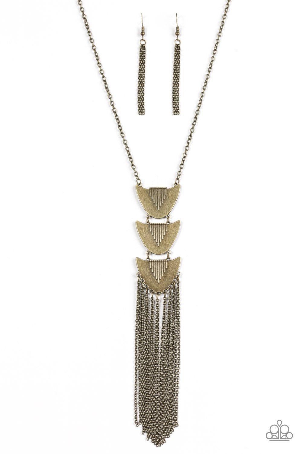 Paradise Prowess Brass Necklace - Paparazzi Accessories- on model - CarasShop.com - Paparazzi Jewelry by Cara Jewels