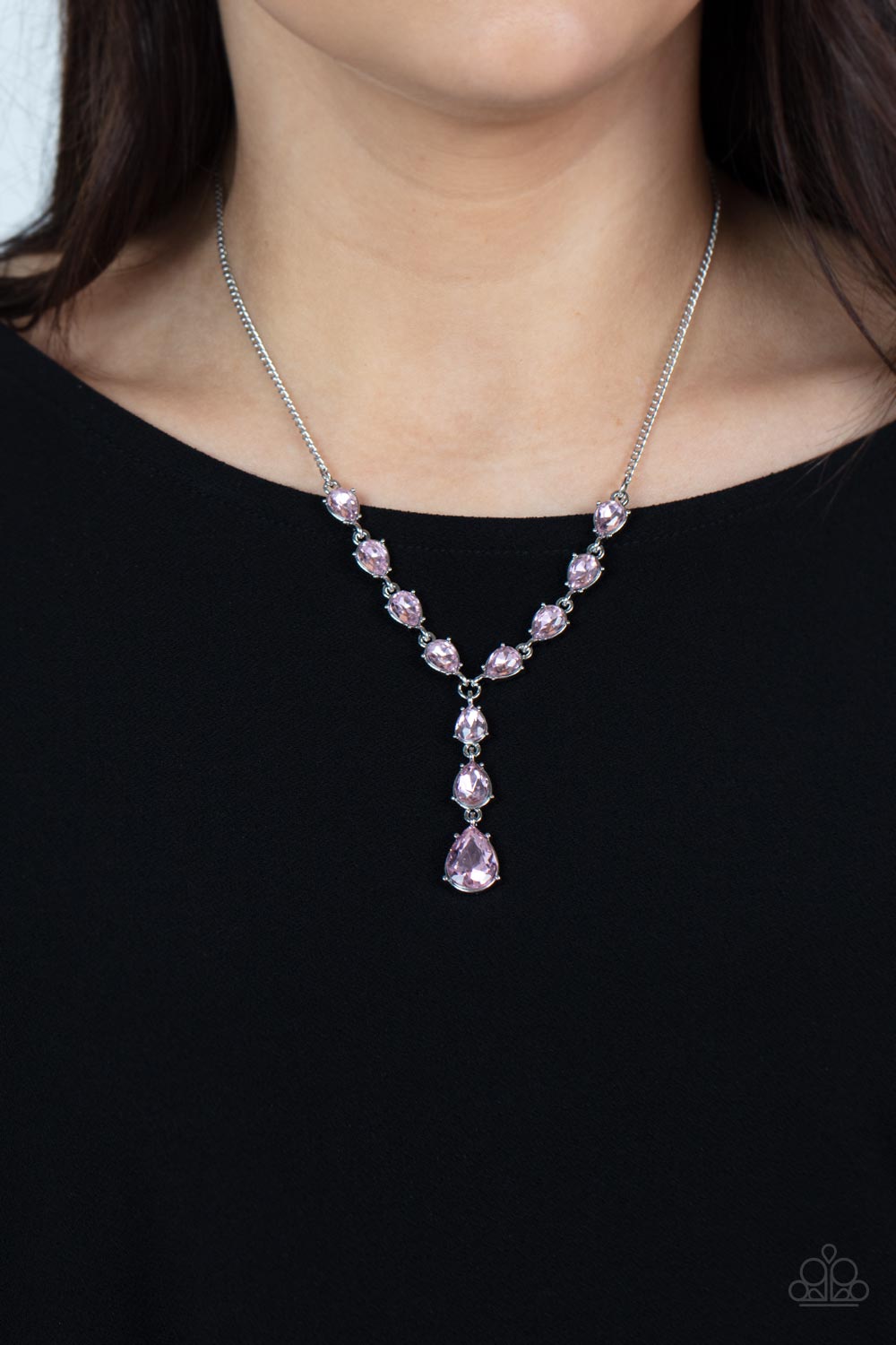 Park Avenue A-Lister Pink Rhinestone Necklace - Paparazzi Accessories- on model - CarasShop.com - Paparazzi Jewelry by Cara Jewels