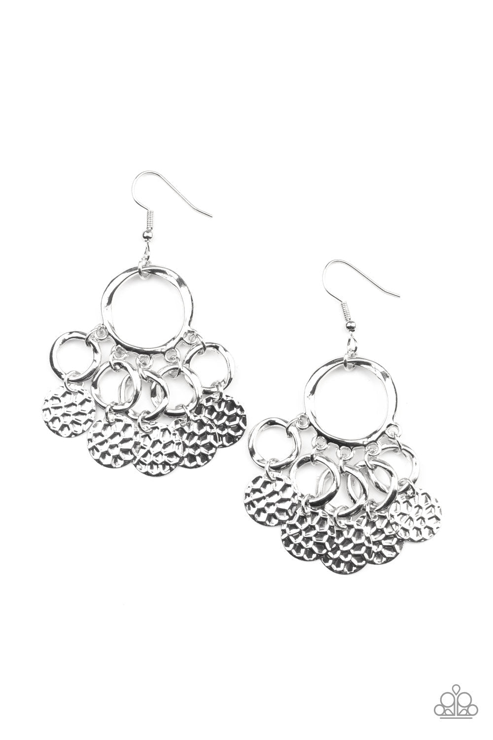Partners In CHIME Silver Earrings - Paparazzi Accessories- lightbox - CarasShop.com - Paparazzi Jewelry by Cara Jewels