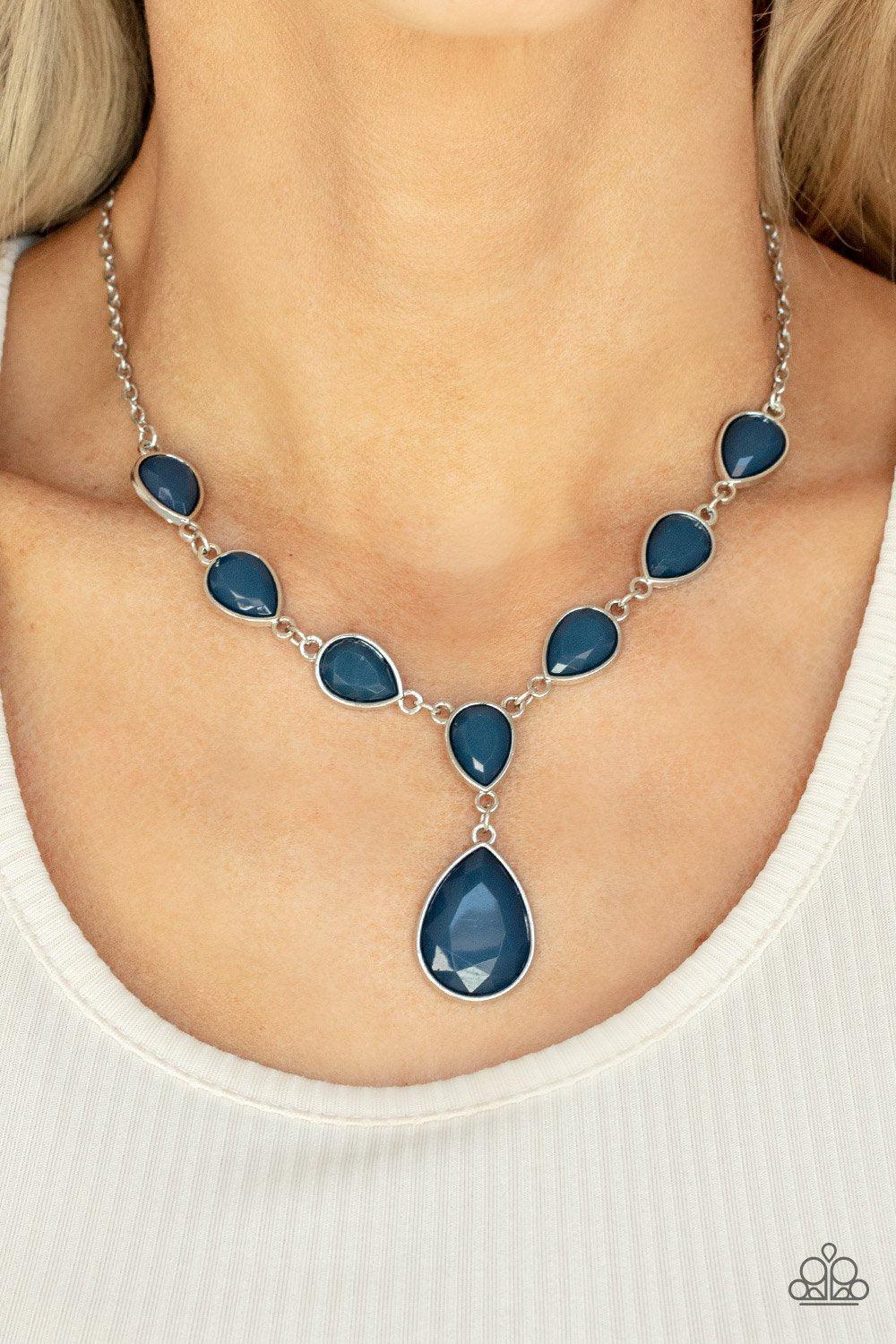 Party Paradise Blue Necklace - Paparazzi Accessories- on model - CarasShop.com - Paparazzi Jewelry by Cara Jewels
