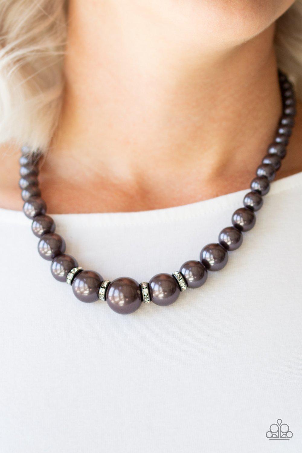 Party Pearls Black Gunmetal Pearl Necklace - Paparazzi Accessories- lightbox - CarasShop.com - Paparazzi Jewelry by Cara Jewels
