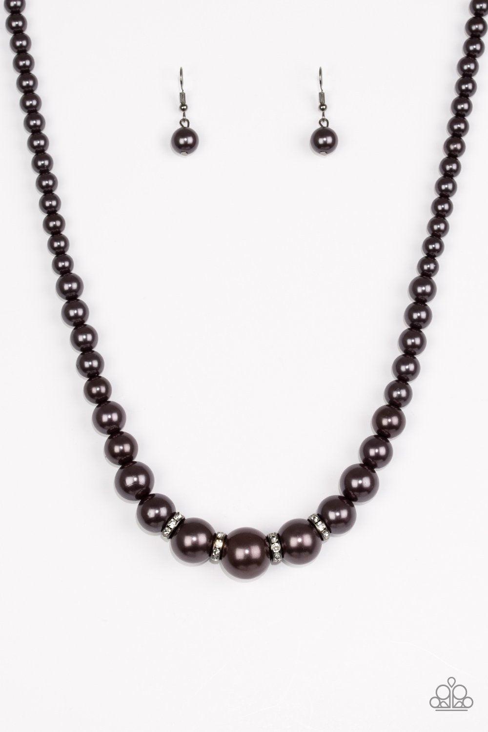 Party Pearls Black Gunmetal Pearl Necklace - Paparazzi Accessories- on model - CarasShop.com - Paparazzi Jewelry by Cara Jewels
