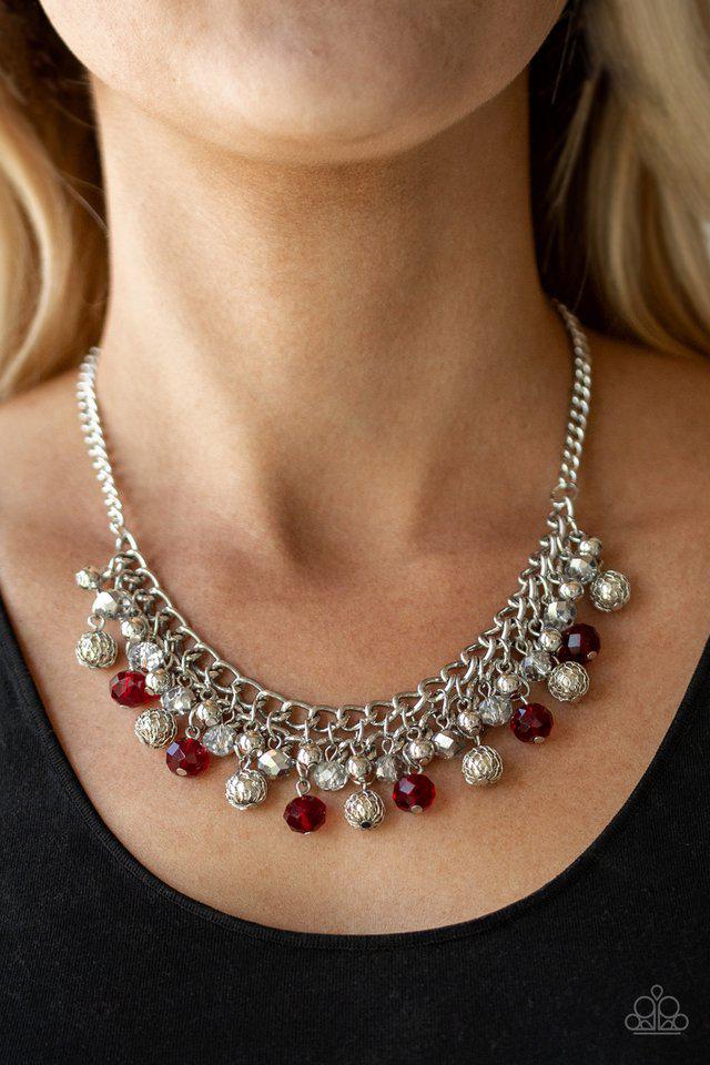 Party Spree Red Necklace - Paparazzi Accessories- on model - CarasShop.com - Paparazzi Jewelry by Cara Jewels