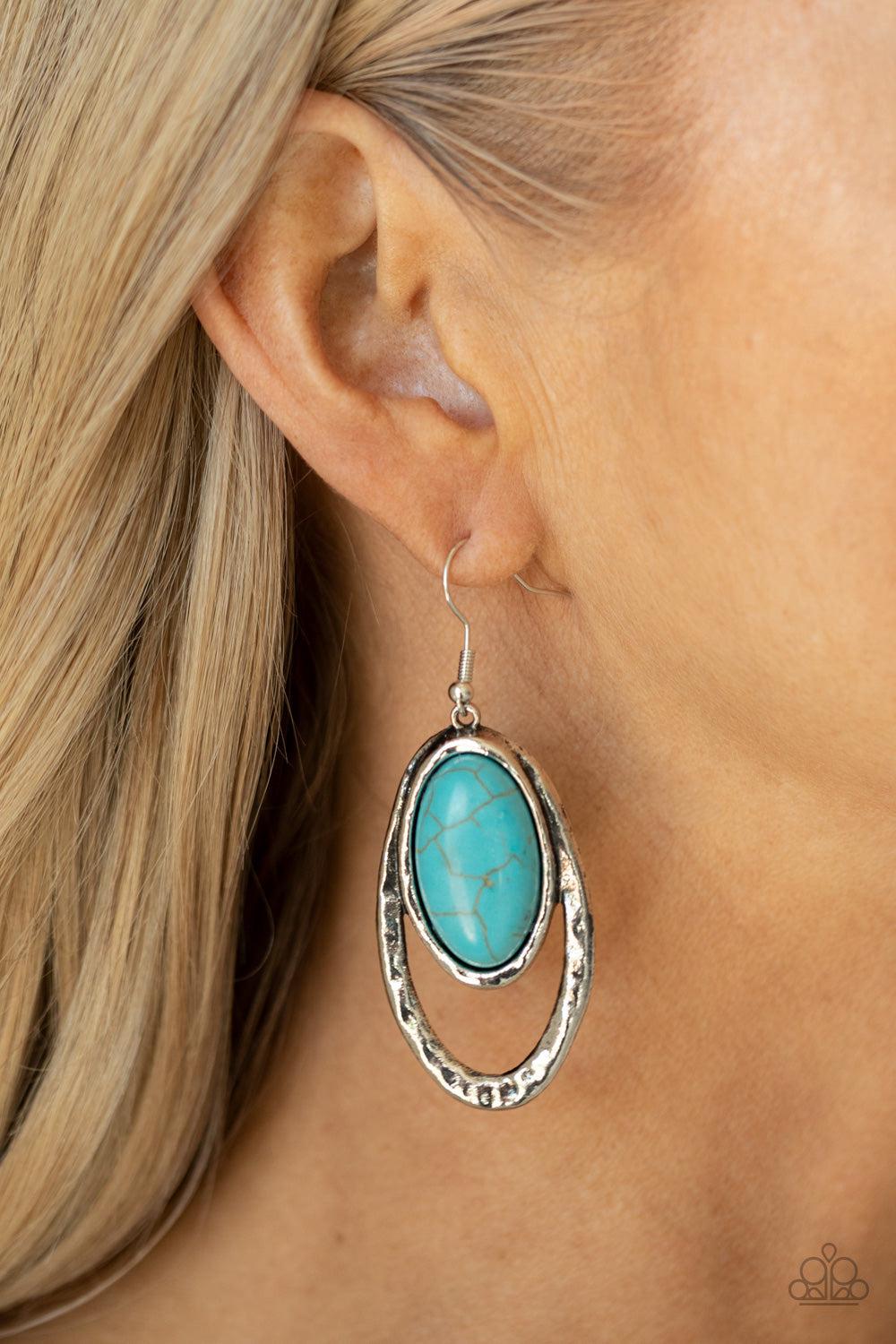 Pasture Paradise Turquoise Blue Stone Earrings - Paparazzi Accessories- on model - CarasShop.com - Paparazzi Jewelry by Cara Jewels