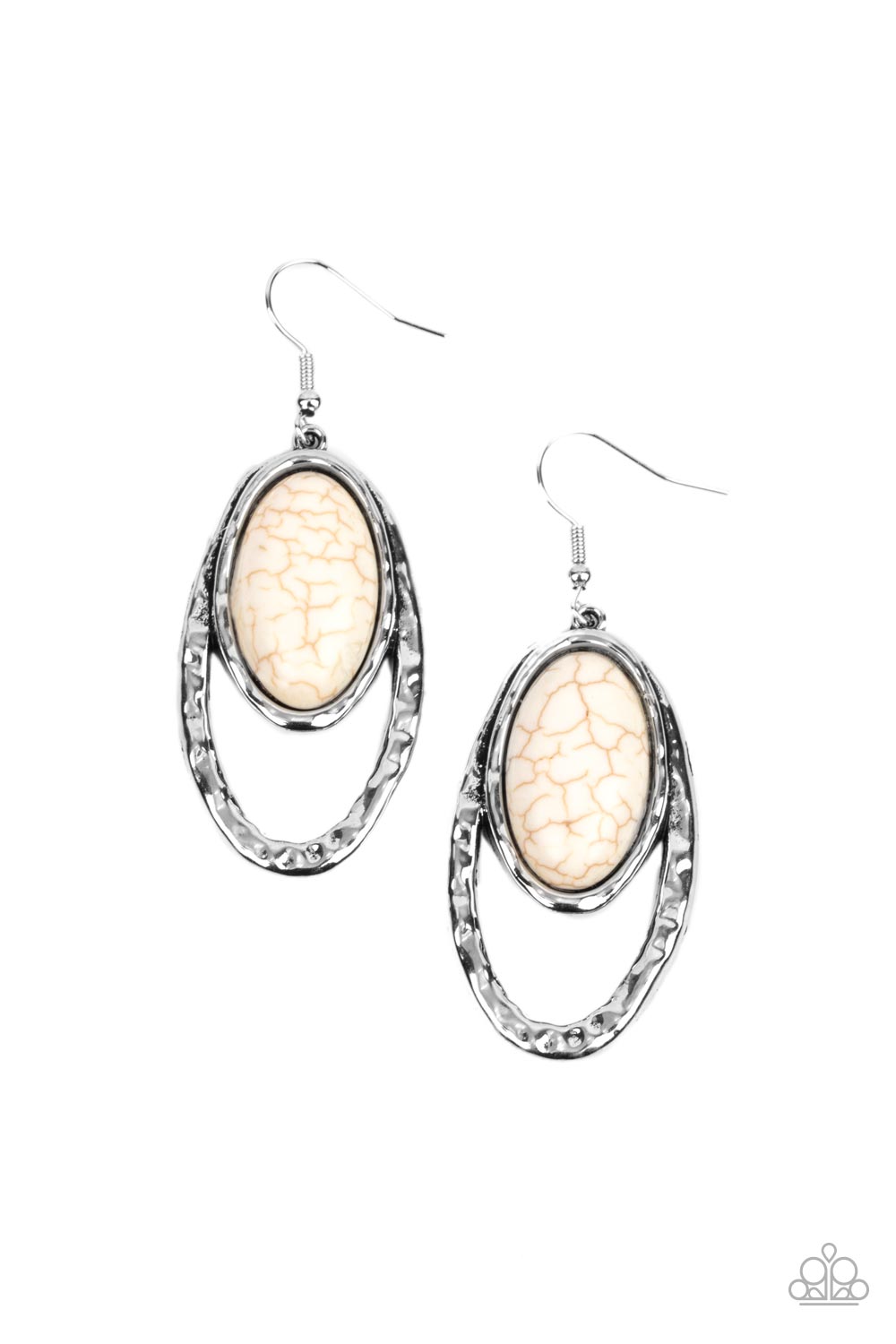 Pasture Paradise White Stone and Silver Earrings - Paparazzi Accessories- lightbox - CarasShop.com - Paparazzi Jewelry by Cara Jewels