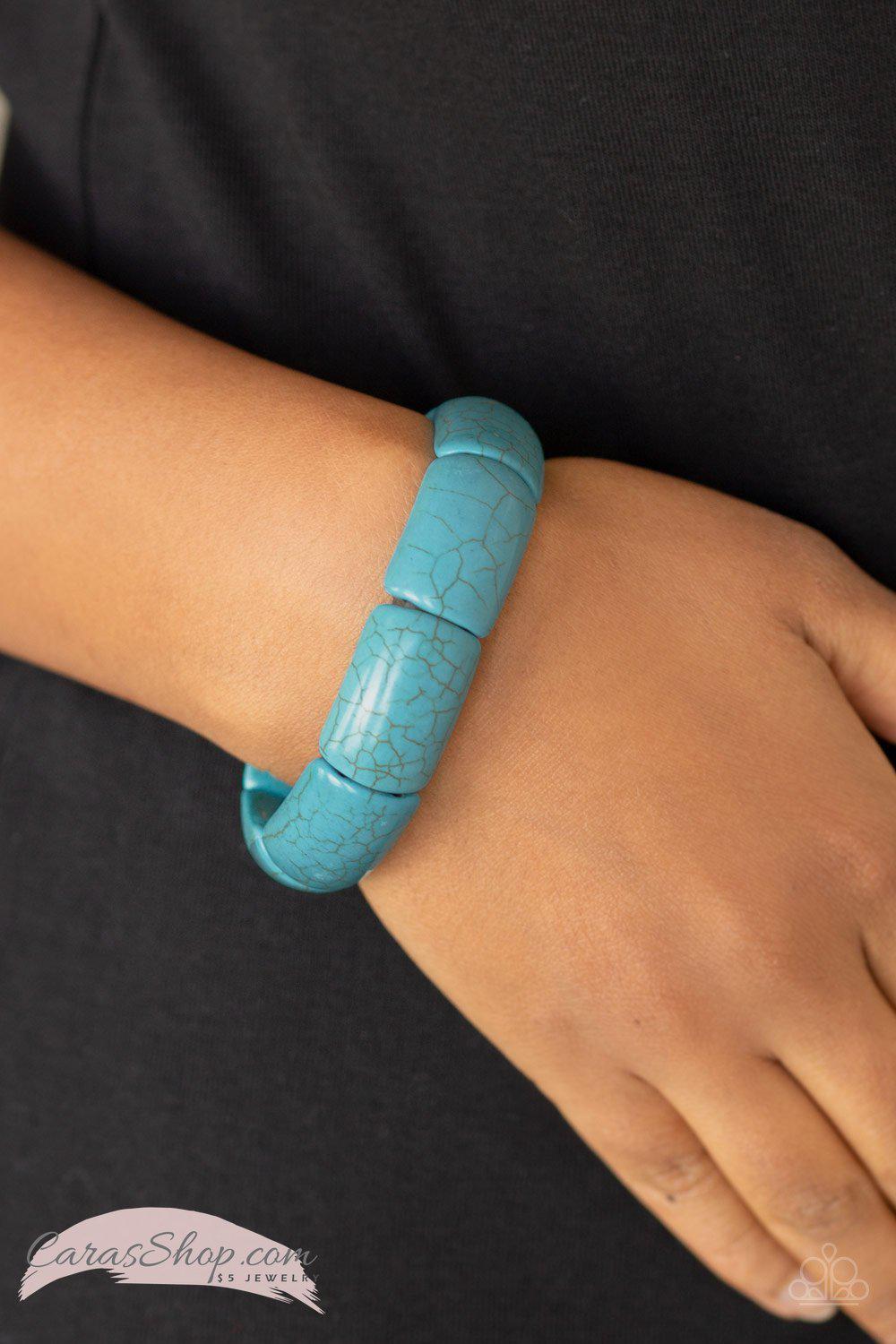 Peace Out - Turquoise Blue Stone Stretch Bracelet - Paparazzi Accessories- lightbox - CarasShop.com - Paparazzi Jewelry by Cara Jewels