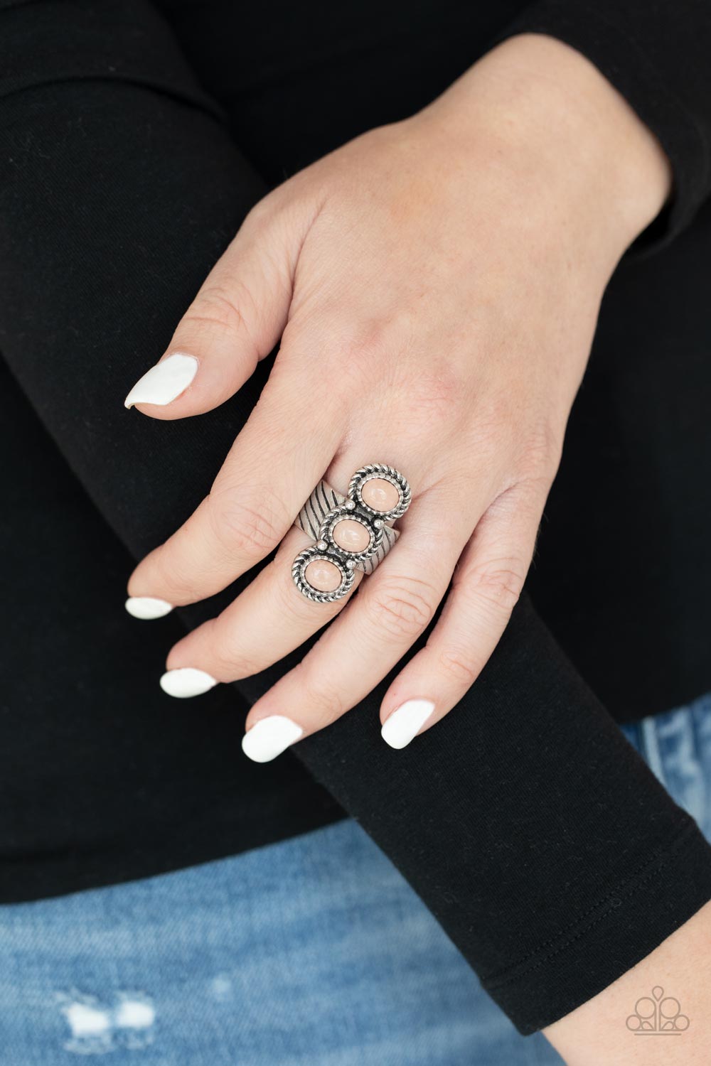 Peaceful Paradise Pink Stone Ring - Paparazzi Accessories- on model - CarasShop.com - Paparazzi Jewelry by Cara Jewels
