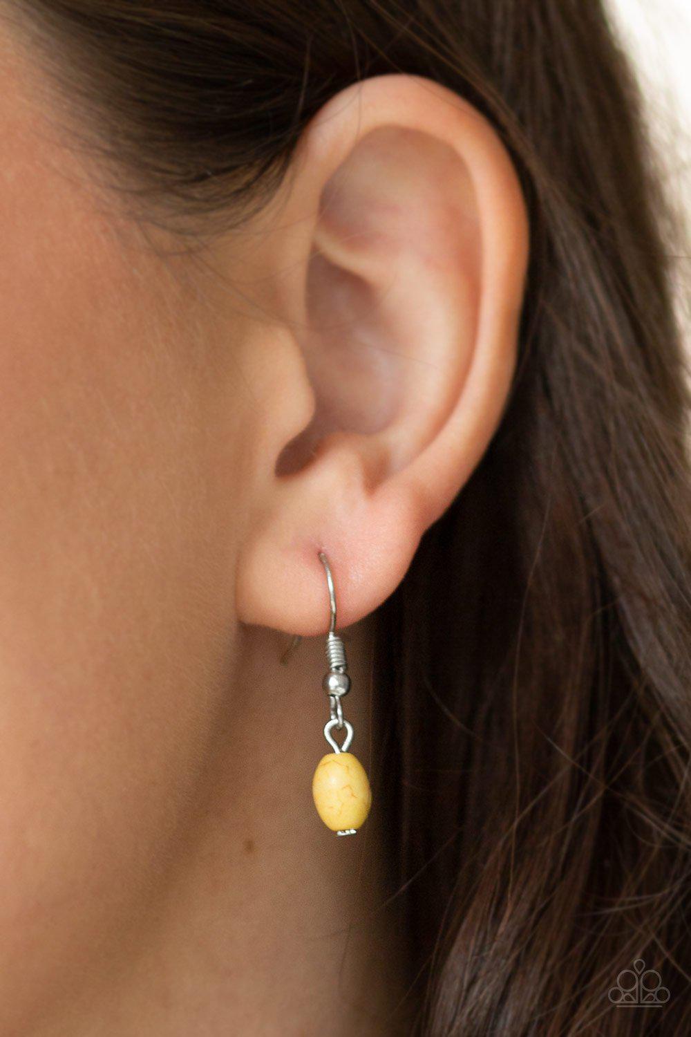 Peaceful Prairies Silver and Yellow Stone Necklace - Paparazzi Accessories - free matching earrings -CarasShop.com - Paparazzi Jewelry by Cara Jewels