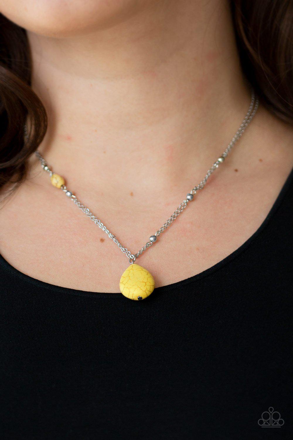 Peaceful Prairies Silver and Yellow Stone Necklace - Paparazzi Accessories- lightbox - CarasShop.com - Paparazzi Jewelry by Cara Jewels
