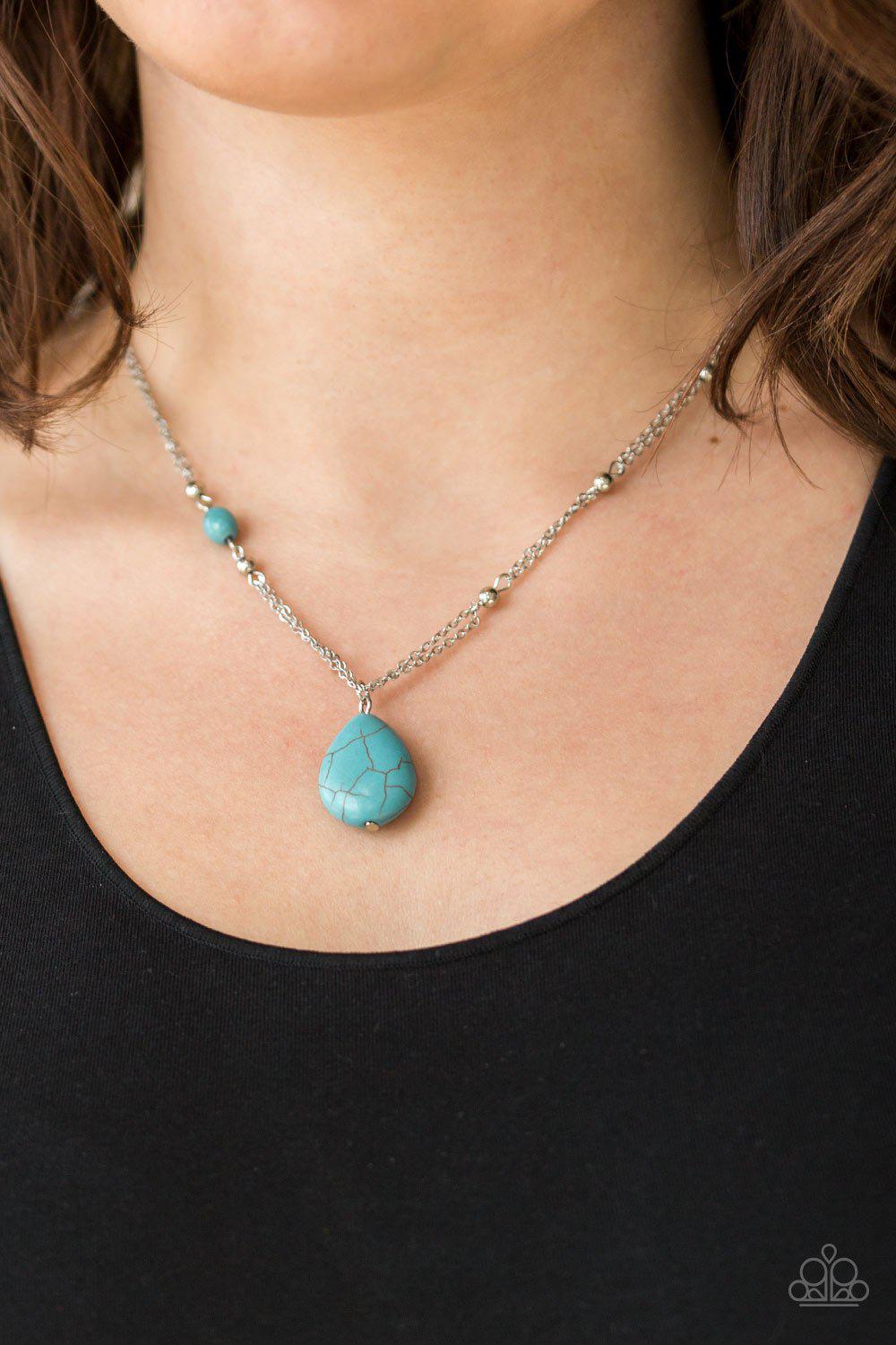 Peaceful Prairies Turquoise Blue Stone Necklace - Paparazzi Accessories- on model - CarasShop.com - Paparazzi Jewelry by Cara Jewels