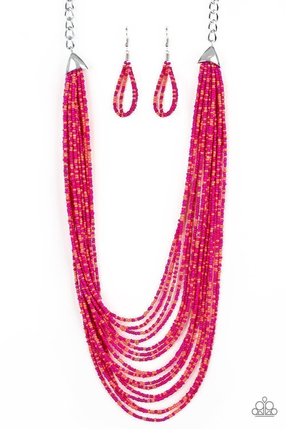 Peacefully Pacific Pink and Coral Seed Bead Necklace and matching Earrings - Paparazzi Accessories- lightbox - CarasShop.com - Paparazzi Jewelry by Cara Jewels