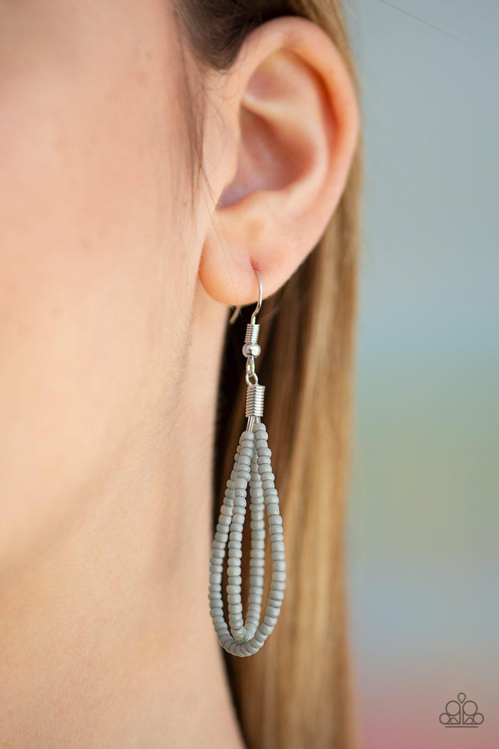 Peacefully Pacific Silver Seed Bead Necklace - Paparazzi Accessories - free matching earrings -CarasShop.com - Paparazzi Jewelry by Cara Jewels