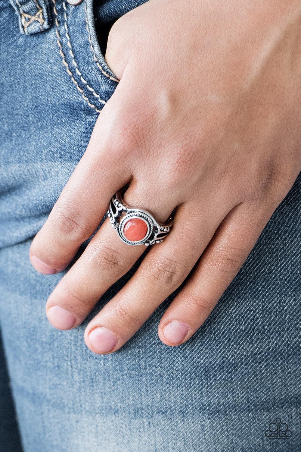 Peacefully Peaceful Orange Cat's Eye Stone Ring - Paparazzi Accessories- on model - CarasShop.com - Paparazzi Jewelry by Cara Jewels