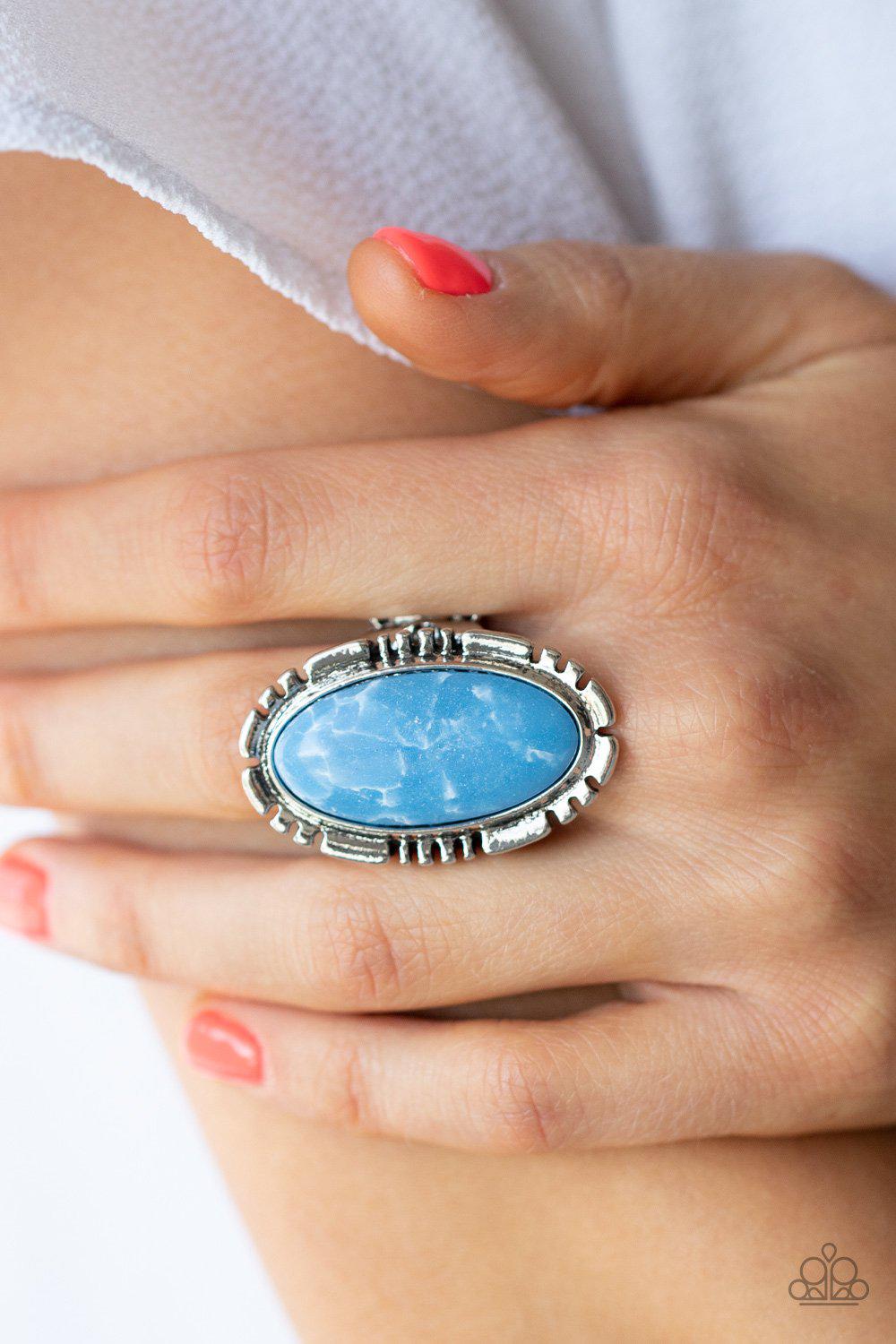 Peacefully Pioneer Blue Stone Ring - Paparazzi Accessories- on model - CarasShop.com - Paparazzi Jewelry by Cara Jewels