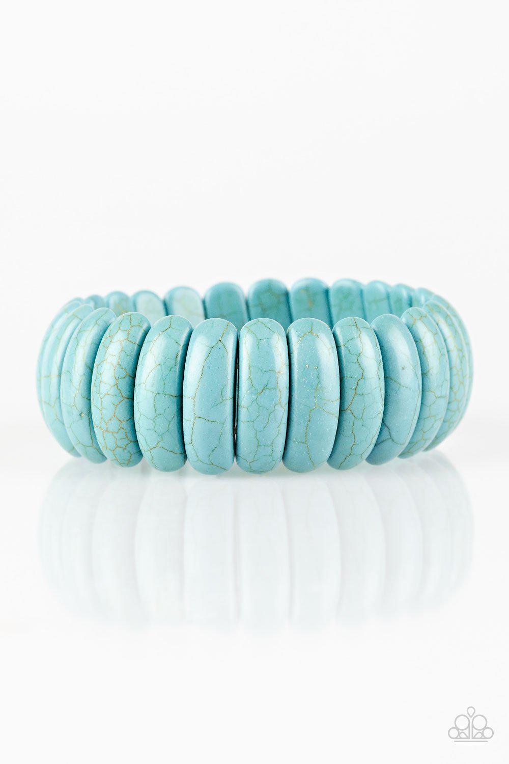 Peacefully Primal Turquoise Blue Stone Stretch Bracelet - Paparazzi Accessories- lightbox - CarasShop.com - Paparazzi Jewelry by Cara Jewels