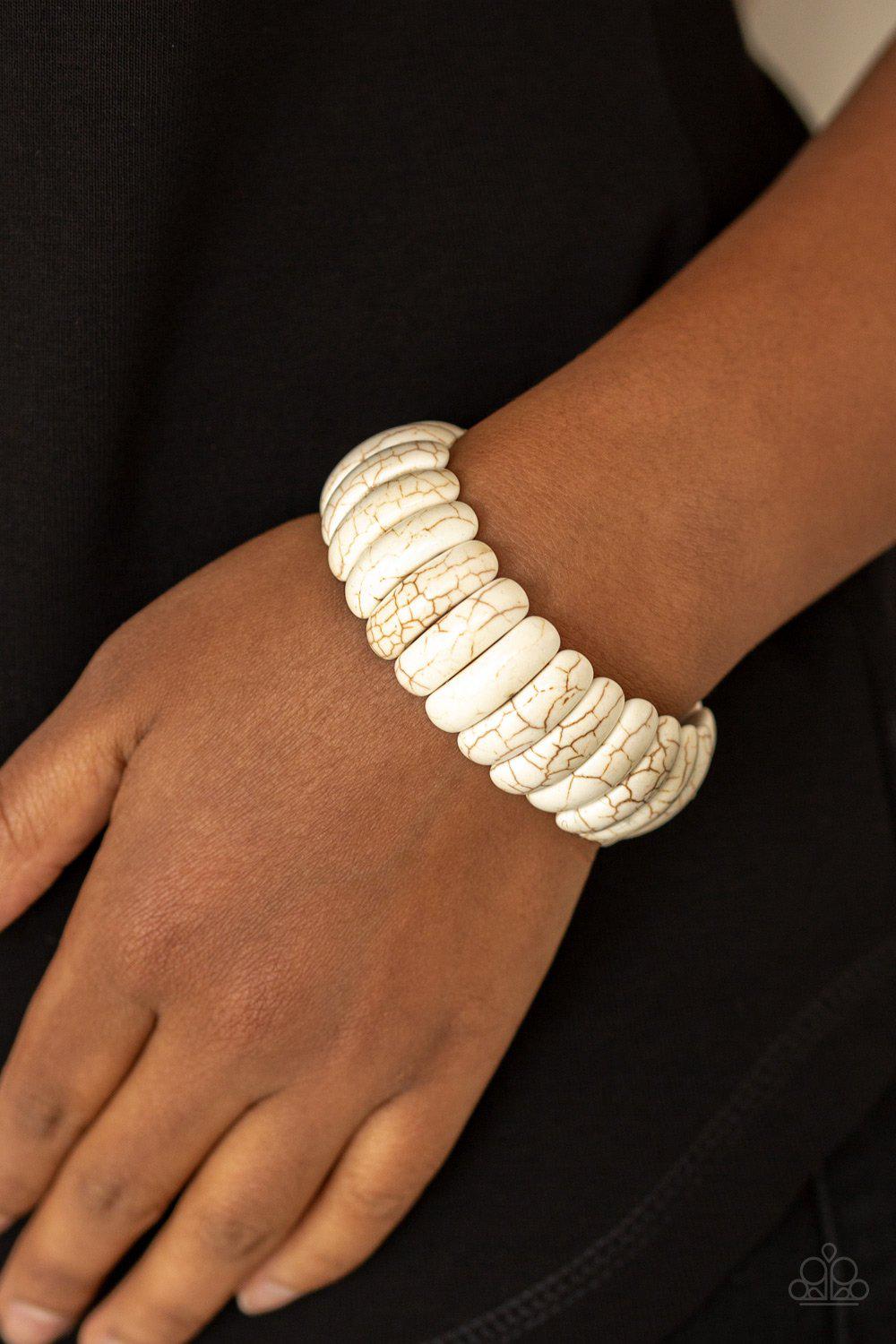 Peacefully Primal White Stone Stretch Bracelet - Paparazzi Accessories- lightbox - CarasShop.com - Paparazzi Jewelry by Cara Jewels