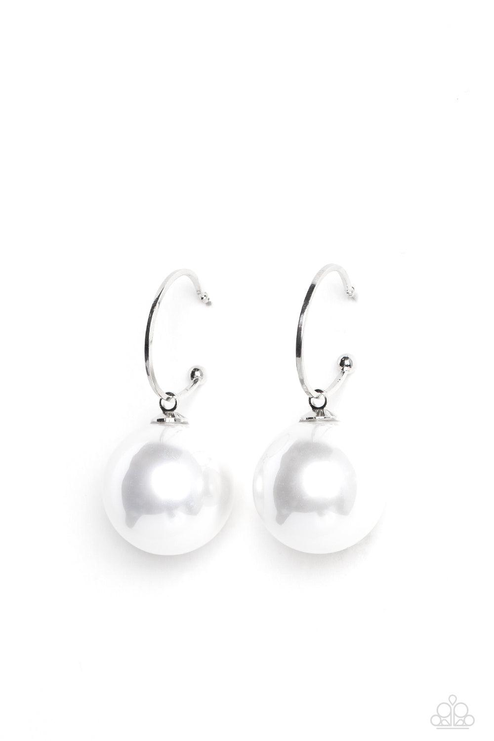 PEARL Of My Eye White Pearl Hoop Earrings - Paparazzi Accessories- lightbox - CarasShop.com - Paparazzi Jewelry by Cara Jewels