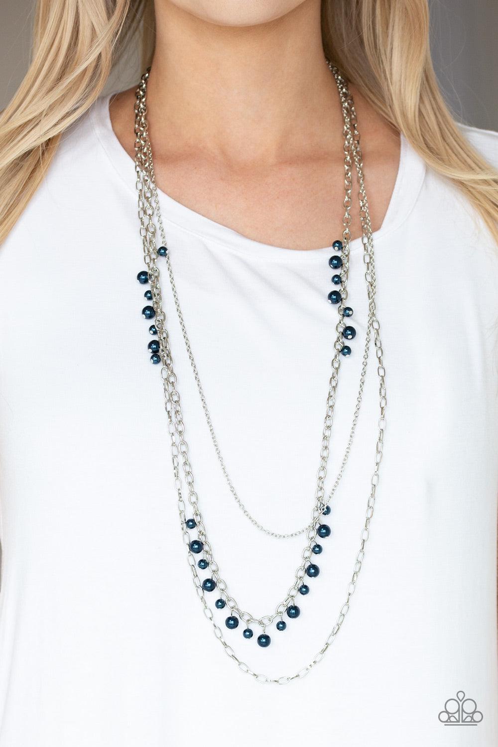 Pearl Pageant Blue Necklace - Paparazzi Accessories- on model - CarasShop.com - Paparazzi Jewelry by Cara Jewels