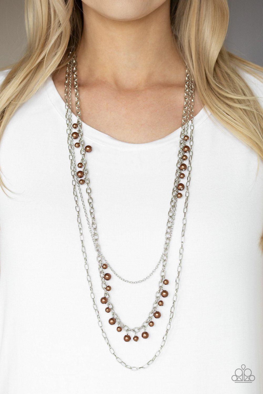 Pearl Pageant Brown Necklace - Paparazzi Accessories- on model - CarasShop.com - Paparazzi Jewelry by Cara Jewels