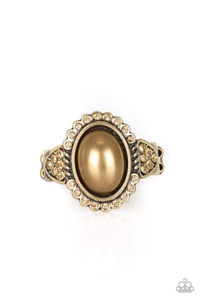 Pearl Party Brass Ring - Paparazzi Accessories- lightbox - CarasShop.com - Paparazzi Jewelry by Cara Jewels
